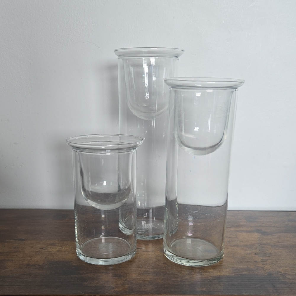 Set of Three Clear Glass Vases Floating Candle Tiered